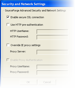        Security and Network Settings window
