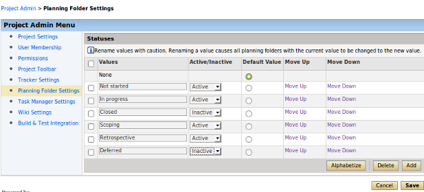 Editing a planning folder